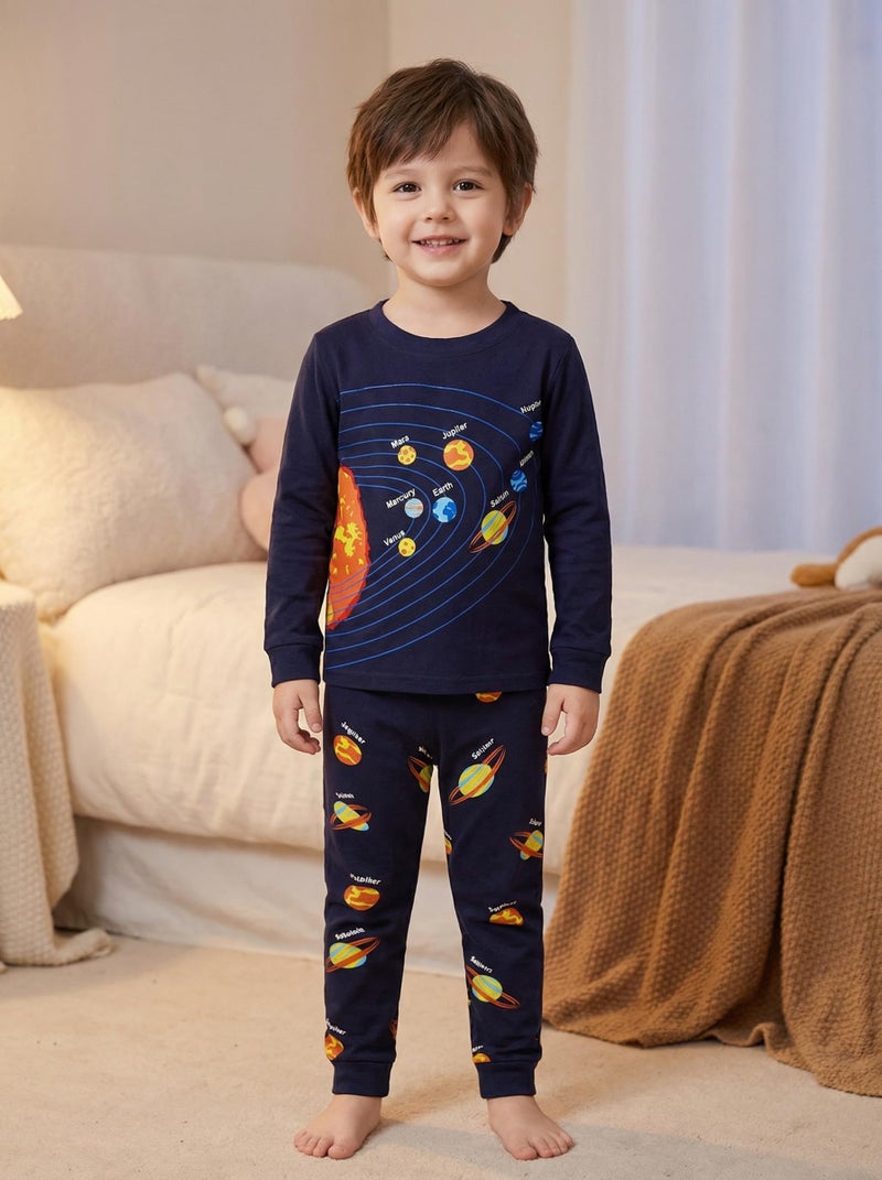 Popshion Boys Pajamas Planet 100% Cotton Pjs Toddler 2 Piece Long Sleeve Sleepwear Kids Clothes Set Space Outfits Solar System Shirt 6t - Image 4